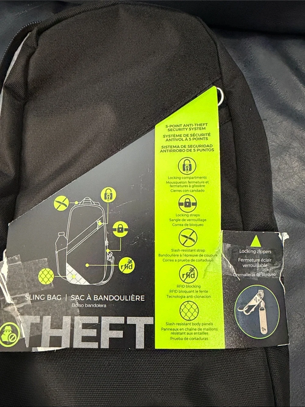 Travelon Black Anti-Theft Sling Bag with Lime Accent